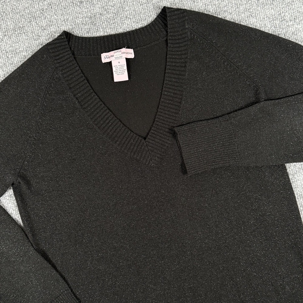 Tiara International Sweater Women Sm Lurex Sparkle V Neck Pullover Lightweight